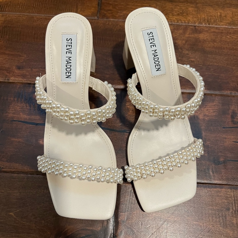 Steve Madden Ivory Pearl Embellished Sandal Heels